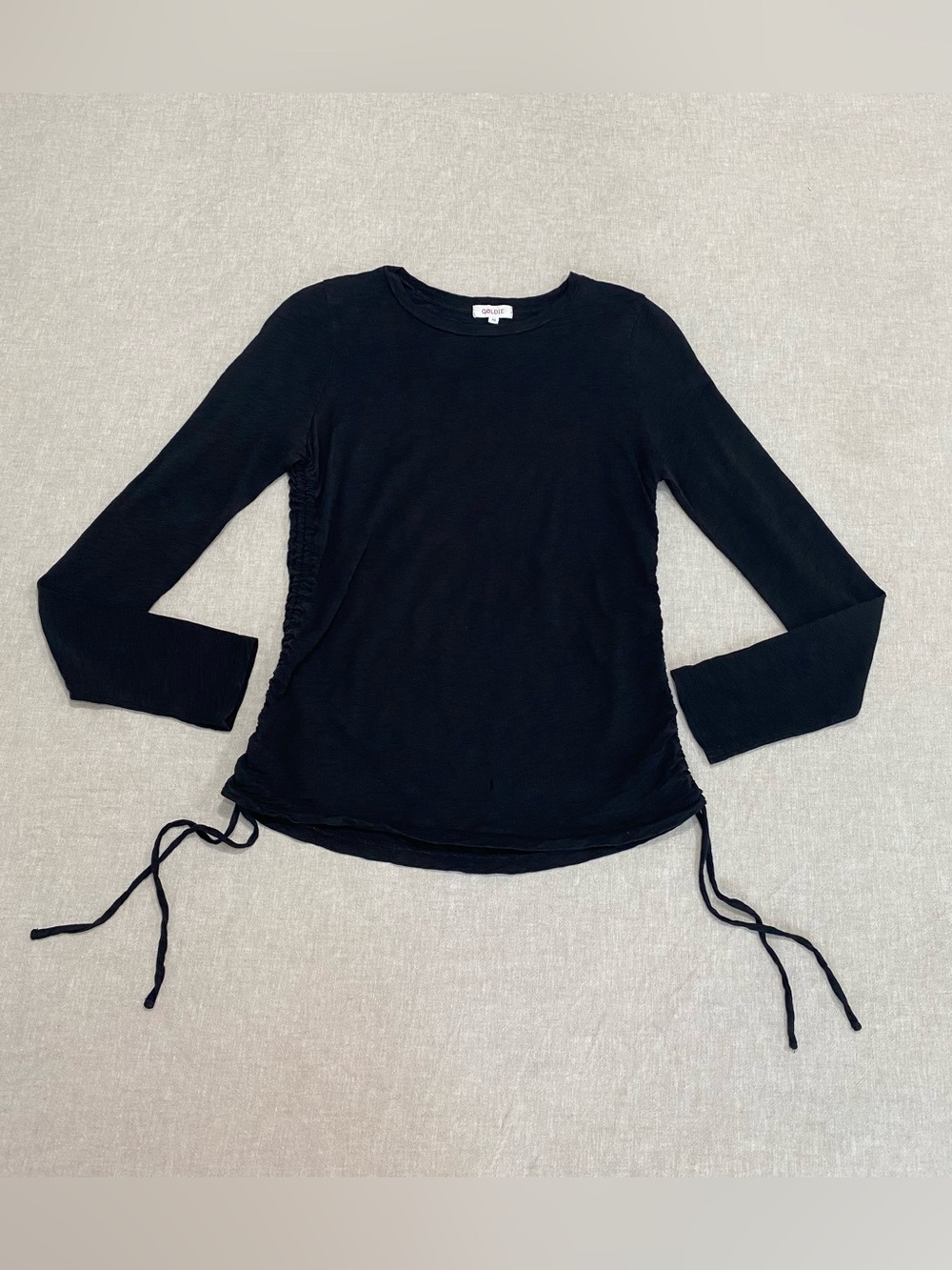 Goldie Black Long-Sleeve Side-Tie Crew T-Shirt Sz XS 100% Pima Cotton lightweigh